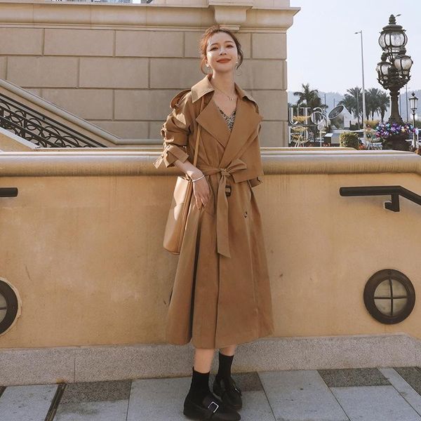 women's trench coats khaki coat 2021 spring autumn lapel loose mid-length blue windbreaker women temperament lace-up a994, Tan;black
women's trench coats khaki coat 2021 spring autumn lapel loose mid-length blue windbreaker women temperament lace-up a994, Tan;black