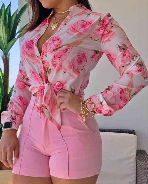 women long sleeve floral printed tie knot blouse casual spring shirts female, White
women long sleeve floral printed tie knot blouse casual spring shirts female, White