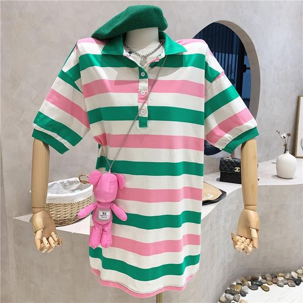 women's polos 2021 summer korean style rainbow stripes lazy loose collar short sleeve t-shirt women with dolls, White
women's polos 2021 summer korean style rainbow stripes lazy loose collar short sleeve t-shirt women with dolls, White