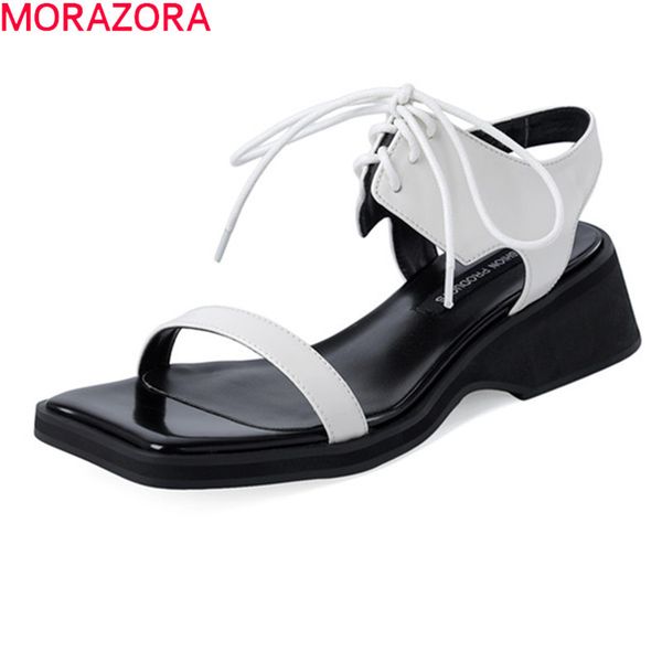 morazora summer genuine leather sandals women fashion square heels lace up casual shoes mixed colors women sandals 210506, Black
morazora summer genuine leather sandals women fashion square heels lace up casual shoes mixed colors women sandals 210506, Black