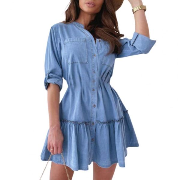 casual dresses autumn women denim dress v-neck flounce stitching light blue big pocket spring loose party, Black;gray
casual dresses autumn women denim dress v-neck flounce stitching light blue big pocket spring loose party, Black;gray