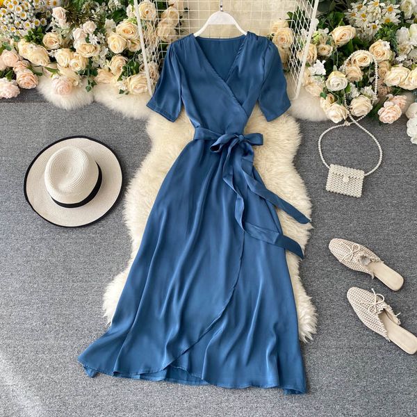 women french sweet wrap dress summer loose lace up v neck a-line solid dress elegant romantic chic midi beach dress 210419, Black;gray
women french sweet wrap dress summer loose lace up v neck a-line solid dress elegant romantic chic midi beach dress 210419, Black;gray