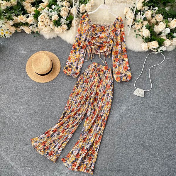 women autumn boho floral set puff sleeve drawstring ruched +high waist pleated wide leg long pants two pieces set 210419, White
women autumn boho floral set puff sleeve drawstring ruched +high waist pleated wide leg long pants two pieces set 210419, White