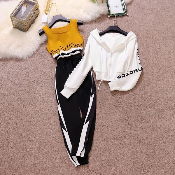 spring casual chic letters prints short tank + hooded jacket sporty lantern pants 3 pieces set tn126 women's two piece, White
spring casual chic letters prints short tank + hooded jacket sporty lantern pants 3 pieces set tn126 women's two piece, White