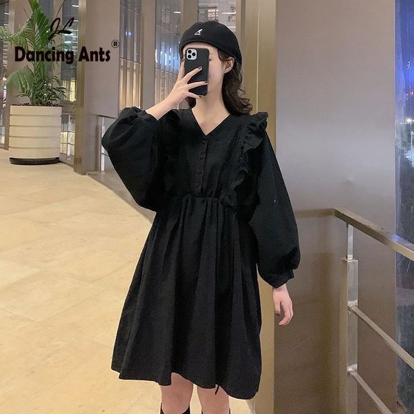 women dress loose long puff sleeve high waist vintage mini-length woman dresses elegant japanese style autumn or spring casual, Black;gray
women dress loose long puff sleeve high waist vintage mini-length woman dresses elegant japanese style autumn or spring casual, Black;gray