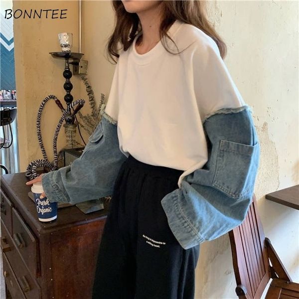 hoodies women aesthetic denim patchwork all-match korean style spring 2021 design ladies unique clothes pullovers o-neck college, Black
hoodies women aesthetic denim patchwork all-match korean style spring 2021 design ladies unique clothes pullovers o-neck college, Black