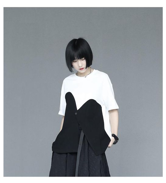 women's t-shirt summer 2021 black niche design contrast loose pullover round neck short sleeve top, White
women's t-shirt summer 2021 black niche design contrast loose pullover round neck short sleeve top, White