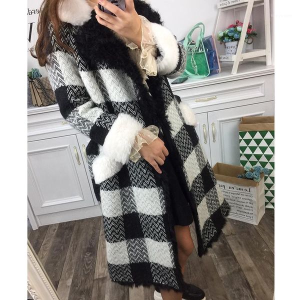 women's trench coats in autumn and winter tweed coat black white squares lambs wool bladder long sent to overcome the, Tan;black
women's trench coats in autumn and winter tweed coat black white squares lambs wool bladder long sent to overcome the, Tan;black
