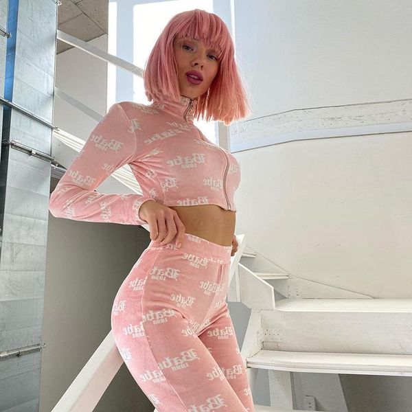 women's two piece pants suit autumn 2021 casual printed crop fashion long sleeve flare 2 sets female streetwear clothes, White 
women's two piece pants suit autumn 2021 casual printed crop fashion long sleeve flare 2 sets female streetwear clothes, White