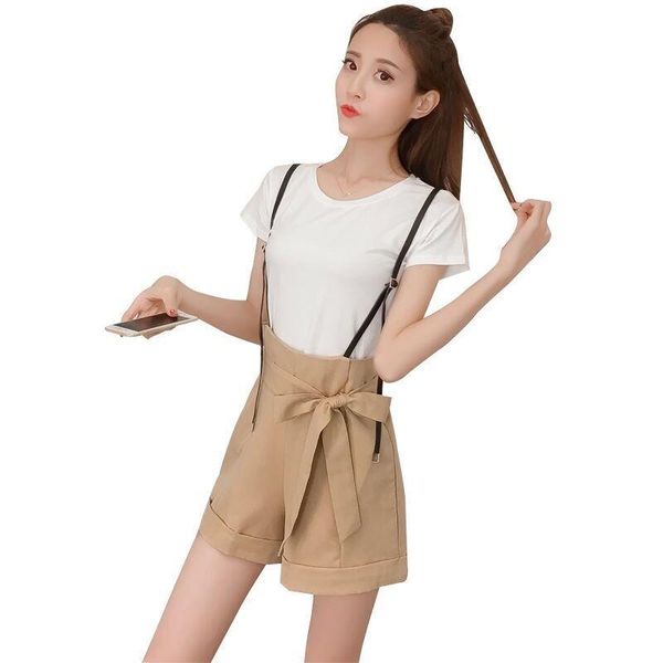 summer women suit female fashion white short sleeved t shirt + solid color strap loose shorts 2 pieces set z73 two piece dress
summer women suit female fashion white short sleeved t shirt + solid color strap loose shorts 2 pieces set z73 two piece dress