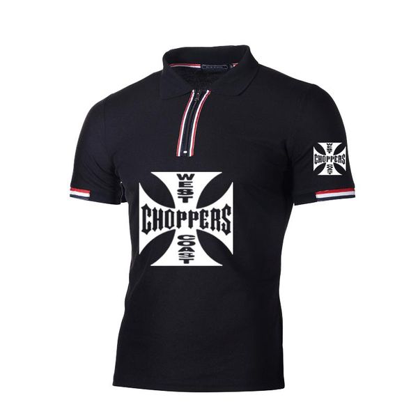 men's polos summer short sleeve west choppers printing striped zipper pure cotton shirt, White;black
men's polos summer short sleeve west choppers printing striped zipper pure cotton shirt, White;black