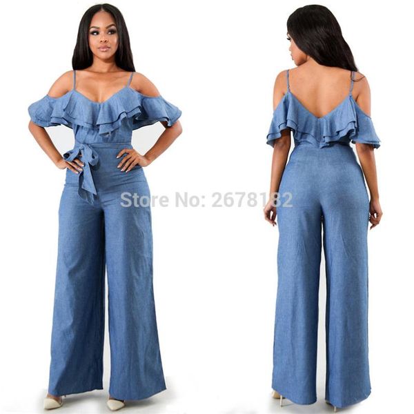 women's jumpsuits & rompers sleeveless off shoulder ruffles jumpsuit jeans bodysuit women denim overalls wide leg long suspender pants, Black;white
women's jumpsuits & rompers sleeveless off shoulder ruffles jumpsuit jeans bodysuit women denim overalls wide leg long suspender pants, Black;white