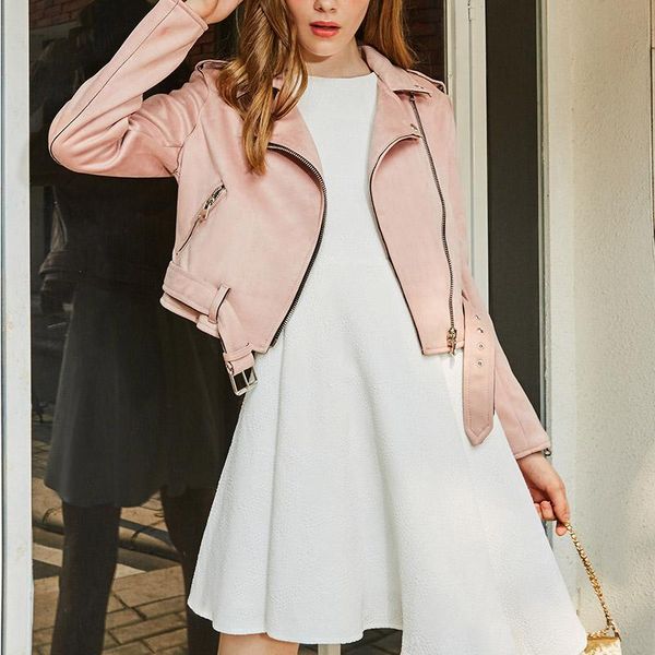 women's jackets 2021 women pink suede jacket female zipper belt slim fashion spring autumn coat elegant chic short casual streetwear, Black;brown
women's jackets 2021 women pink suede jacket female zipper belt slim fashion spring autumn coat elegant chic short casual streetwear, Black;brown
