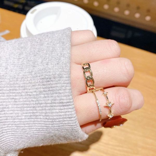 east gate trendy metal scenery face chain women's fashion six star micro set zircon ring, adjustable, Black
east gate trendy metal scenery face chain women's fashion six star micro set zircon ring, adjustable, Black