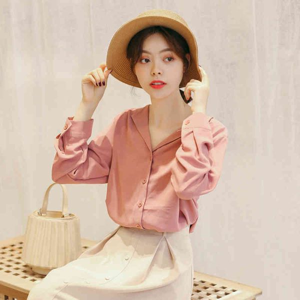 autumn v-neck single breasted loose solid shirt office lady long sleeve 210423, White
autumn v-neck single breasted loose solid shirt office lady long sleeve 210423, White
