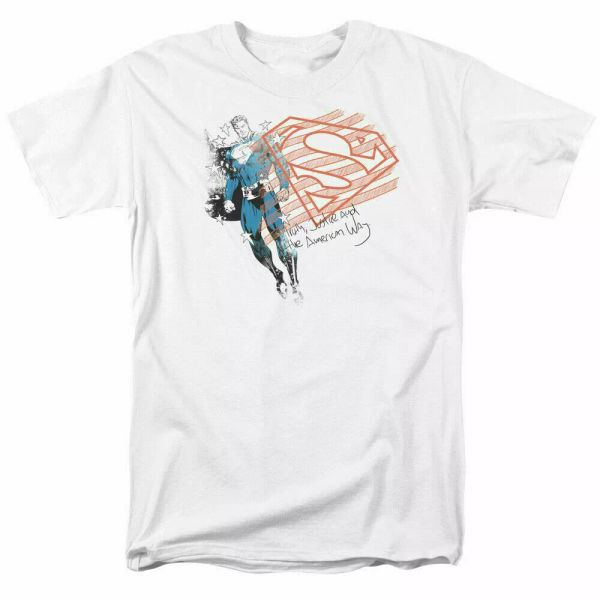 superman american flag t shirt licensed comic book movie tee white, White;black