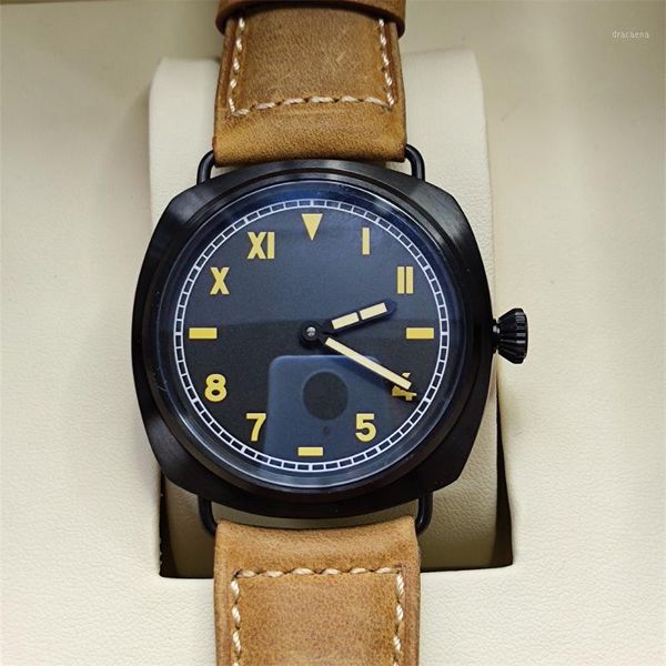 man watch 46mm movement manual winding 6497 mechanical sterile dial black pvd coated leather men watches p13 wristwatches, Slivery;brown
man watch 46mm movement manual winding 6497 mechanical sterile dial black pvd coated leather men watches p13 wristwatches, Slivery;brown