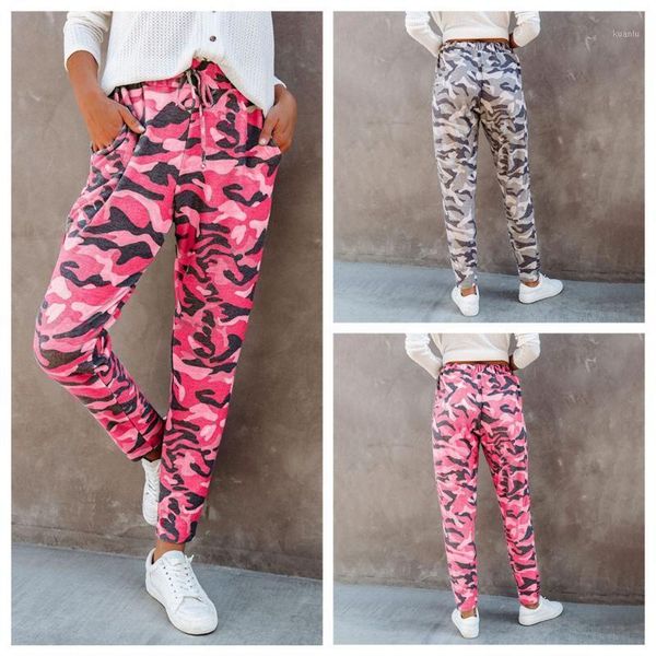 long pants fashion women casual camouflage trousers elastic waist printed slacks women's & capris, Black;white 
long pants fashion women casual camouflage trousers elastic waist printed slacks women's & capris, Black;white
