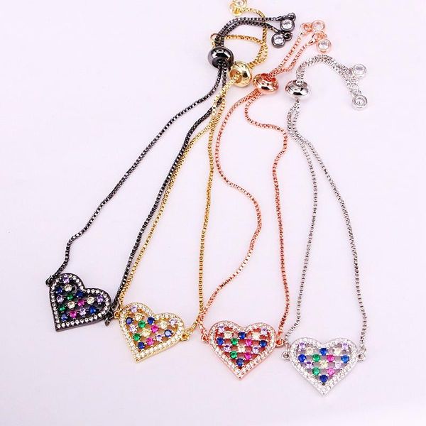 link, chain 6pcs, rainbow crystal slider link bracelets colorful zirconia heart charm micro pave cz fashion jewelry, Black
link, chain 6pcs, rainbow crystal slider link bracelets colorful zirconia heart charm micro pave cz fashion jewelry, Black