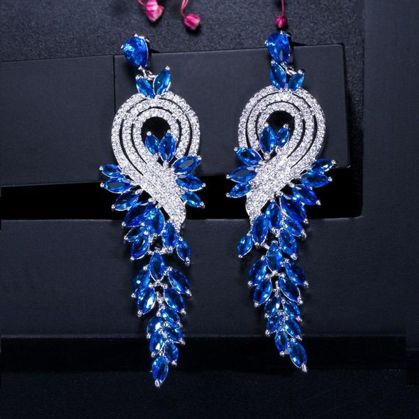phoenix tail long fringe earrings party jewelry color zircon four optional stud, Golden;silver
