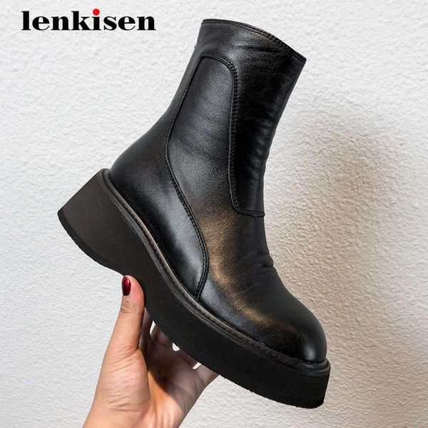 boots lenkisen short natural leather european design round toe thick high heel zipper platform convenient modern ankle l161, Black
boots lenkisen short natural leather european design round toe thick high heel zipper platform convenient modern ankle l161, Black