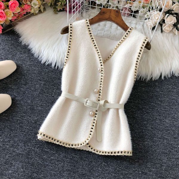 women's vest coat autumn winter style temperament fashion v-neck woolen vest with waistcoat tide, White
women's vest coat autumn winter style temperament fashion v-neck woolen vest with waistcoat tide, White