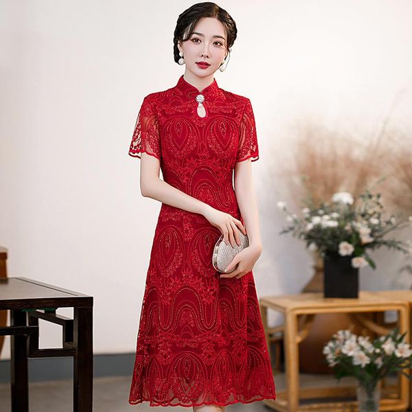 ethnic clothing women red lace cheongsam floral party prom dress gown chinese mandarin collar beaded qipao exquisite mid length vestido
ethnic clothing women red lace cheongsam floral party prom dress gown chinese mandarin collar beaded qipao exquisite mid length vestido