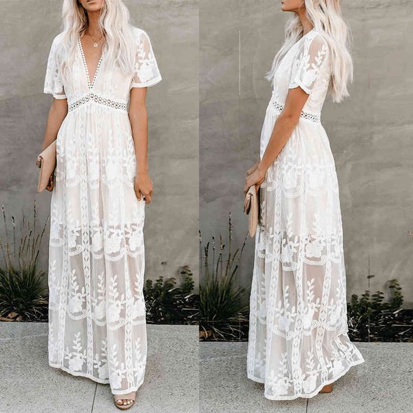 casual dresses women elegant lace embroidery short sleeve v-neck hollow out summer maxi white party spring long prom evening, Black;gray
casual dresses women elegant lace embroidery short sleeve v-neck hollow out summer maxi white party spring long prom evening, Black;gray