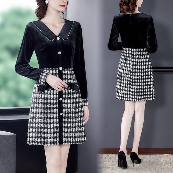 casual dresses diamond lapel stitching tweed high waist a-line single-breasted dress women's autumn and winter, Black;gray
casual dresses diamond lapel stitching tweed high waist a-line single-breasted dress women's autumn and winter, Black;gray