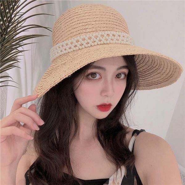wide brim hats 2021 lafite grass edge basin i fisherman hat female pearl elegant seaside summer sunshade cap, Blue;gray
wide brim hats 2021 lafite grass edge basin i fisherman hat female pearl elegant seaside summer sunshade cap, Blue;gray