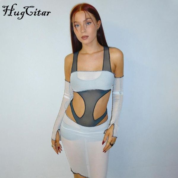 casual dresses hugcitar 2021 summer splicing slip hollow out see through long sleeves bodysuit mini dress set bodycon party club y2k be, Black;gray
casual dresses hugcitar 2021 summer splicing slip hollow out see through long sleeves bodysuit mini dress set bodycon party club y2k be, Black;gray