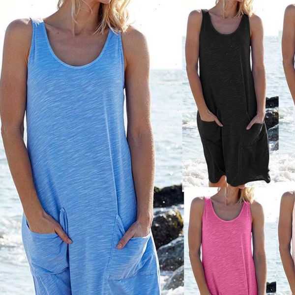 casual solid color sundress women skirt o neck sleeveless pockets loose beach dress, Black
casual solid color sundress women skirt o neck sleeveless pockets loose beach dress, Black