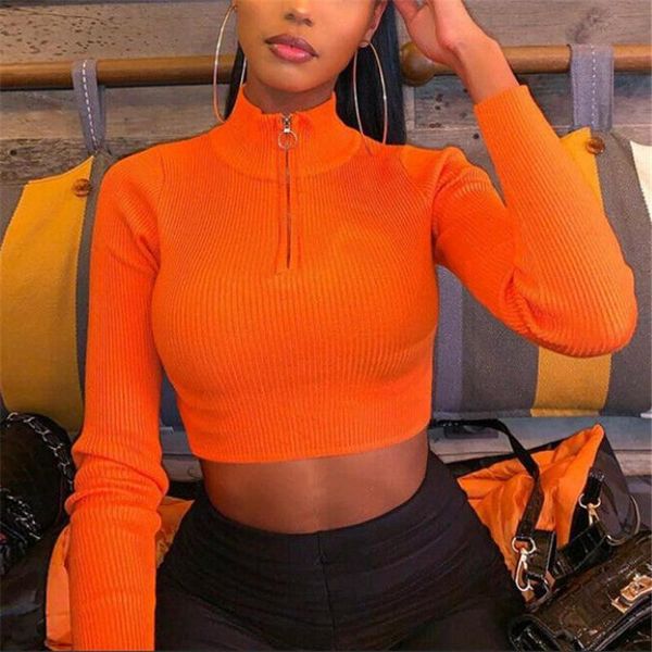 women's t-shirt zipper cropped solid color navel long sleeves slim wear female's pullover short leotard t-shirts autumn, White
women's t-shirt zipper cropped solid color navel long sleeves slim wear female's pullover short leotard t-shirts autumn, White