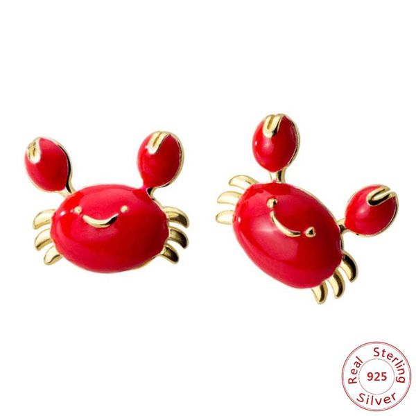 stud real 925 sterling silver crab earrings for women jewelry cancer zodiac animal charm ocean inspired cute gift, Golden;silver