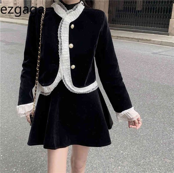 ezgaga two piece set women casual vintage black lace patchwork cropped jackets and high waist skirts elegant outwear korean 210430, White
ezgaga two piece set women casual vintage black lace patchwork cropped jackets and high waist skirts elegant outwear korean 210430, White