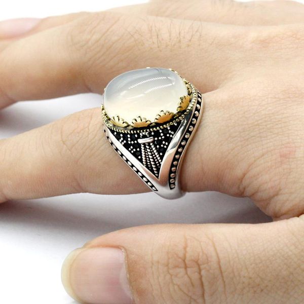 Sterling Silver Ring Men's White Agate Stone Vice Spinel High Jewelry Cluster Rings, Golden;silver
Sterling Silver Ring Men's White Agate Stone Vice Spinel High Jewelry Cluster Rings, Golden;silver