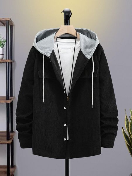 men two tone flap detail drawstring hooded corduroy coat without tee r4wu#, Black;brown
men two tone flap detail drawstring hooded corduroy coat without tee r4wu#, Black;brown