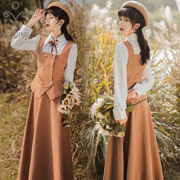 yosimi spring student 3 piece women outfits full sleeve white shirt and khaki long skirt vest slim female 3 pieces sets 210604
yosimi spring student 3 piece women outfits full sleeve white shirt and khaki long skirt vest slim female 3 pieces sets 210604