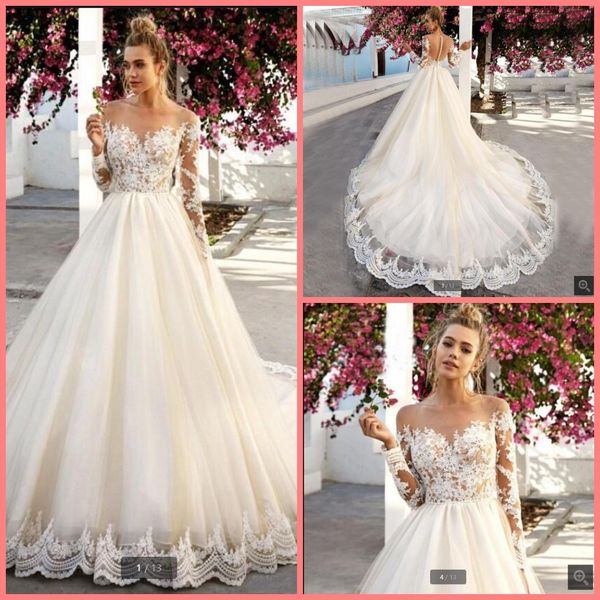 2021 robe de mariage white tulle ball gown wedding dress long sleeve lace appliques illusion back bridal gowns princess puffy court train br
2021 robe de mariage white tulle ball gown wedding dress long sleeve lace appliques illusion back bridal gowns princess puffy court train br