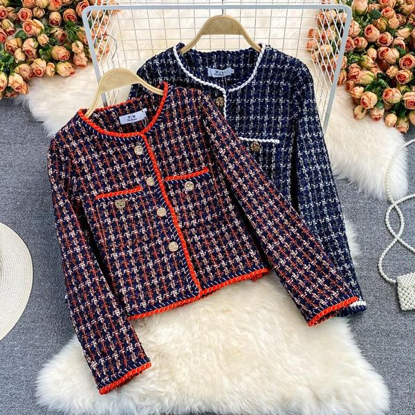 women's jackets fall winter french vintage small fragrance tweed jacket coat women long sleeve plaid woolen short coats casual outwear, Black;brown
women's jackets fall winter french vintage small fragrance tweed jacket coat women long sleeve plaid woolen short coats casual outwear, Black;brown