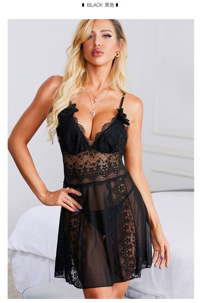 women's contrast color pajamas v neck fashion hollow out lace dresses designer womens sleepwear 2021, Black;red
women's contrast color pajamas v neck fashion hollow out lace dresses designer womens sleepwear 2021, Black;red
