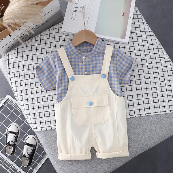 clothing sets baby boy clothes summer fashion plaid shirt bib pants 2 pieces cotton casual suit kids, White
clothing sets baby boy clothes summer fashion plaid shirt bib pants 2 pieces cotton casual suit kids, White