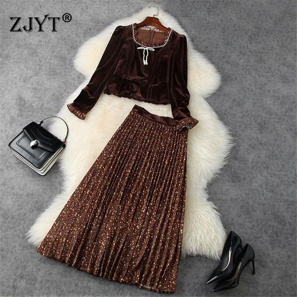 women winter designers runway elegant celebrity party two piece outfits vintage beading velour and pleated skirt suit sets women's trac, Gray
women winter designers runway elegant celebrity party two piece outfits vintage beading velour and pleated skirt suit sets women's trac, Gray