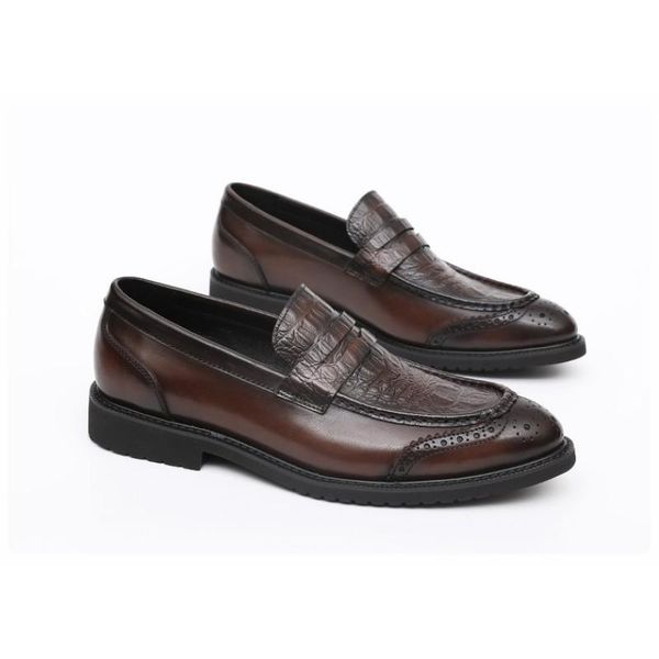 dress shoes loafers luxury men brand autumn crocodile pattern british genuine leather vintage pointed toe party brown male, Black
dress shoes loafers luxury men brand autumn crocodile pattern british genuine leather vintage pointed toe party brown male, Black