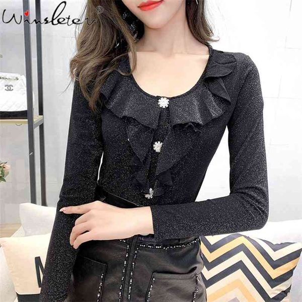 shiny womens solid t-shirt ruffles spring sweet long sleeve o-neck t shirts slim female camisetas verano mujer t03705b 210421, Black;gray
shiny womens solid t-shirt ruffles spring sweet long sleeve o-neck t shirts slim female camisetas verano mujer t03705b 210421, Black;gray