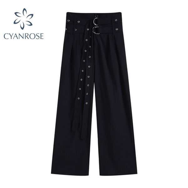 double belt high waist black loose pants women fashion casual office ladies wide leg trousers mujer korean streetwear 210430, Black;white
double belt high waist black loose pants women fashion casual office ladies wide leg trousers mujer korean streetwear 210430, Black;white