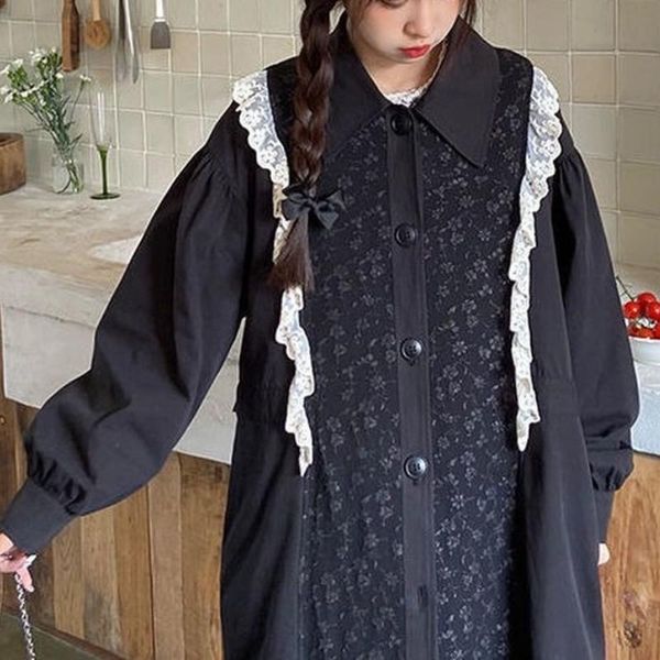 casual dresses black kawaii vintage party midi women lace loose korean style sweet lolita dress france retro elegant winter 2021, Black;gray
casual dresses black kawaii vintage party midi women lace loose korean style sweet lolita dress france retro elegant winter 2021, Black;gray