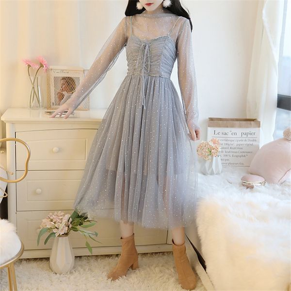 comelspring summer dress 2 piece set spaghetti strap a line mesh dress lace shirts suit women sweet cute blouse dress 210515, White
comelspring summer dress 2 piece set spaghetti strap a line mesh dress lace shirts suit women sweet cute blouse dress 210515, White