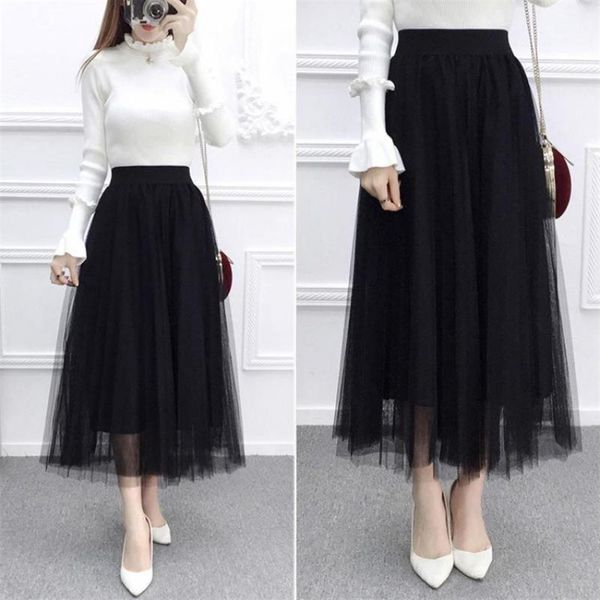 spring korean simple black elastic high waist slim mesh skirt casual all-match women pleated long 210527
spring korean simple black elastic high waist slim mesh skirt casual all-match women pleated long 210527