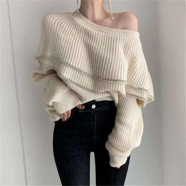 sweaters chic stylish off-shoulder double-layers collar all-match loose female women pullovers knitted basic sweaters, White;black
sweaters chic stylish off-shoulder double-layers collar all-match loose female women pullovers knitted basic sweaters, White;black